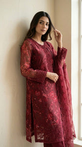 Velvet Rose – Premium Embroidered Organza Suite