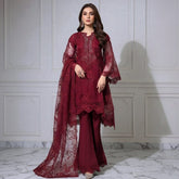 Maroon Muse – Embroidered 3-Piece Organza Suite
