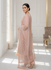 Peach 3-Piece Floral Embroidered Organza Suit