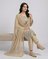 Sandstone Serenity – Embroidered 3-Piece Festive Suite