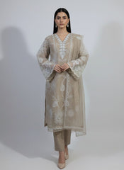 Stone Petal – Embroidered 3-Piece Organza Ensemble