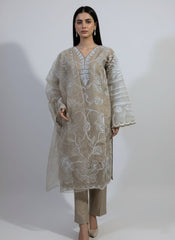 Stone Petal – Embroidered 3-Piece Organza Ensemble