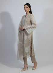 Stone Petal – Embroidered 3-Piece Organza Ensemble