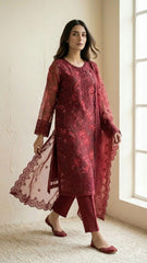 Velvet Rose – Premium Embroidered Organza Suite