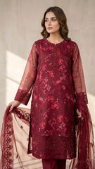 Velvet Rose – Premium Embroidered Organza Suite