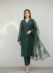 Emerald Enchantment – Embroidered 3-Piece Organza Suite