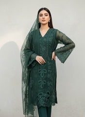 Emerald Enchantment – Embroidered 3-Piece Organza Suite