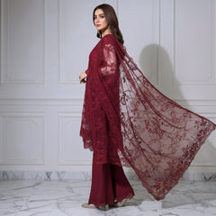 Maroon Muse – Embroidered 3-Piece Organza Suite