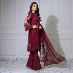 Maroon Muse – Embroidered 3-Piece Organza Suite