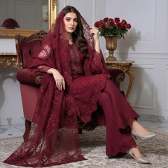 Maroon Muse – Embroidered 3-Piece Organza Suite