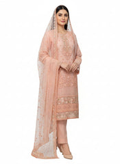 Peach 3-Piece Floral Embroidered Organza Suit