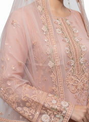 Peach 3-Piece Floral Embroidered Organza Suit