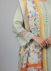 Sage Green Embroidered 3-Piece Cotton Suit – Floral Elegance Edition