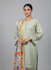 Sage Green Embroidered 3-Piece Cotton Suit – Floral Elegance Edition